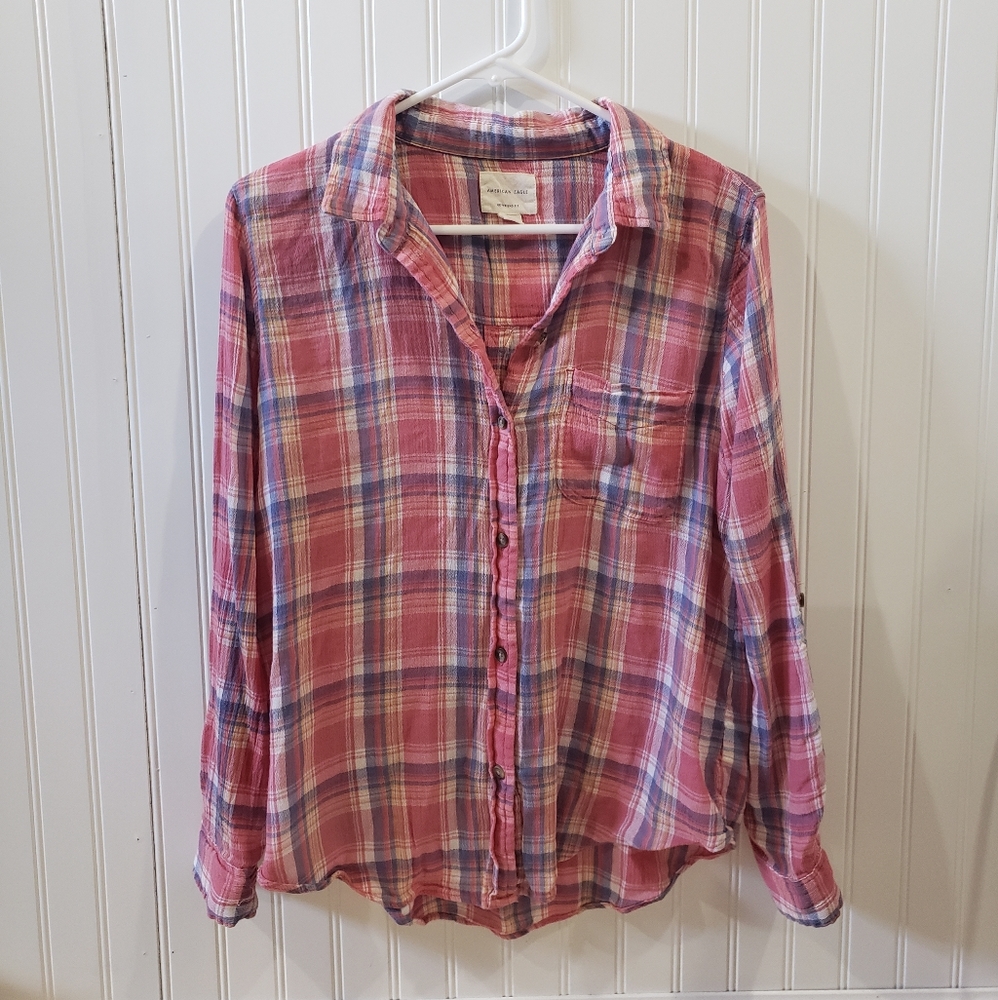 American Eagle Pink Flannel Shirt Sz S